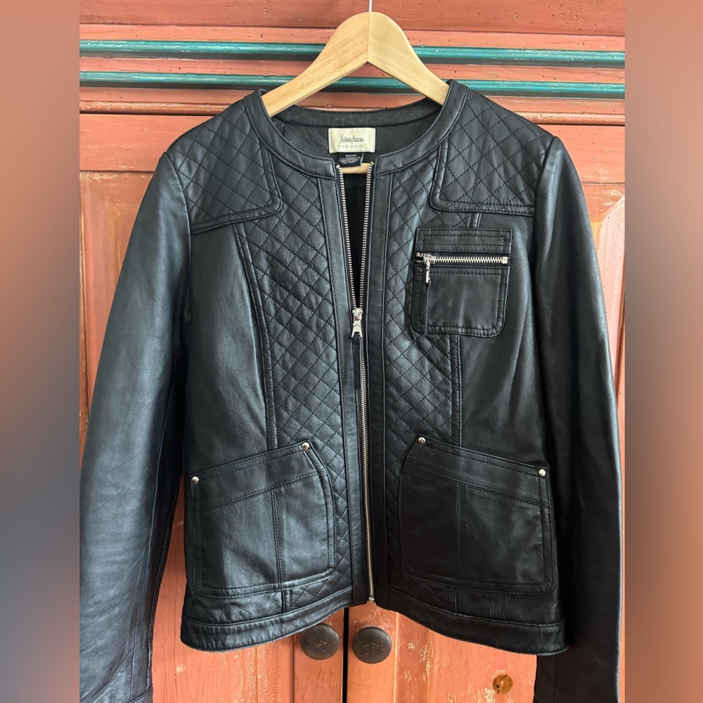 Black leather jacket.